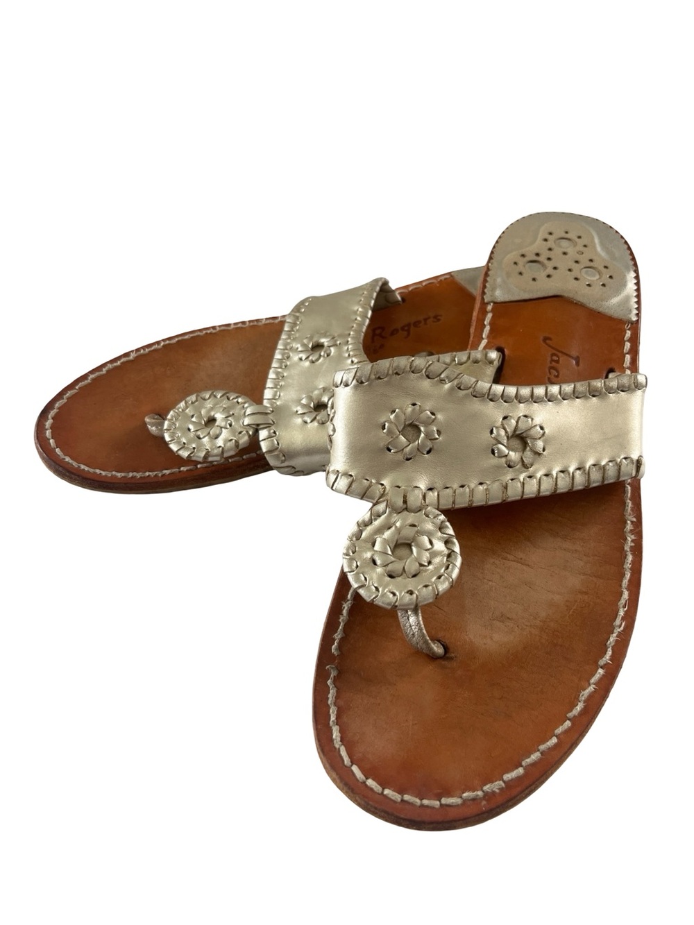 Jack Rogers Thong Sandals Flip Flops Silver Summer Vacation Womens